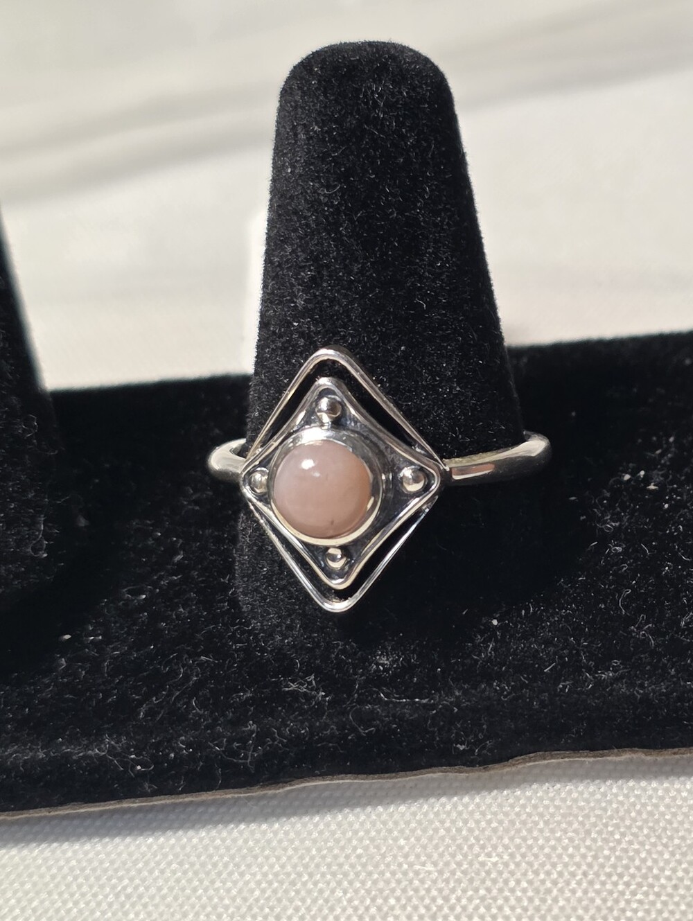 Sterling Silver 925 Pink Opal Stone Geometric Ring